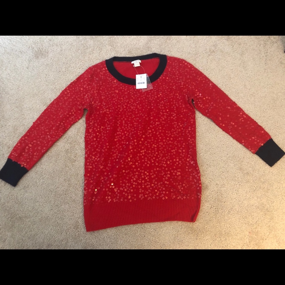 J. Crew red sequin sweater, size xxs